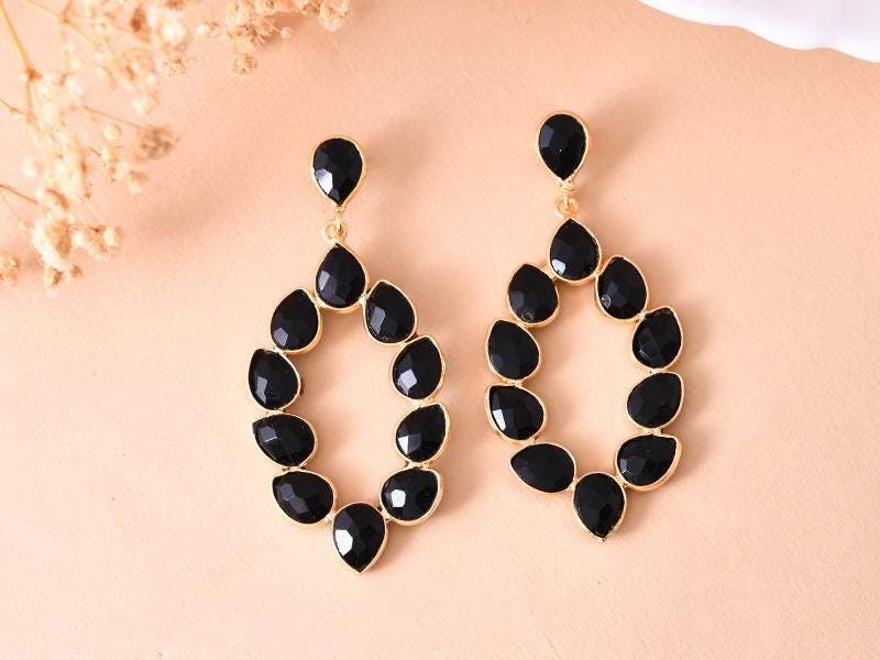 Black Onyx Earring/Bridal Earring/Gold Plated Jewelry/Bridesmaid Gifts/Statement Earrings/Natural Gemstone Earrings/Teardrop Earrings/Gifts