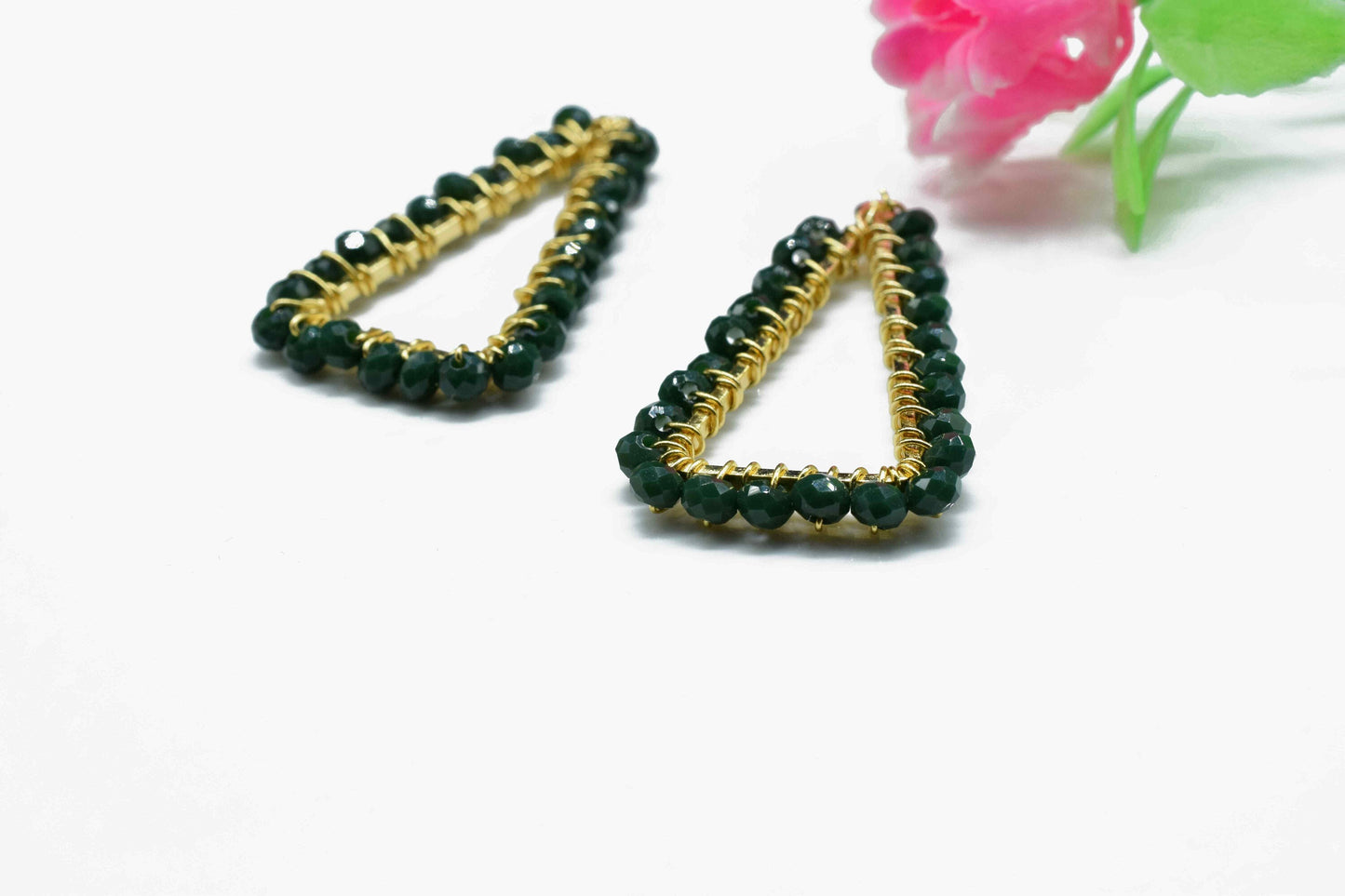 Green Agate Wire Wrapped Triangle Shape Earrings,Connector Earring,Gemstone Components,Finding Necklace,Component Jewelry,Handmade Connector