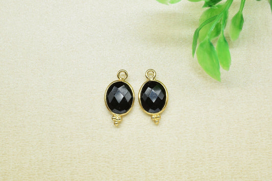 Black Onyx Gemstone 8x10mm Oval shape charm,Black Onyx pendant Jewelry,Black Onyx charm jewelry,Black Onyx Gold Plated bezel jewelry making