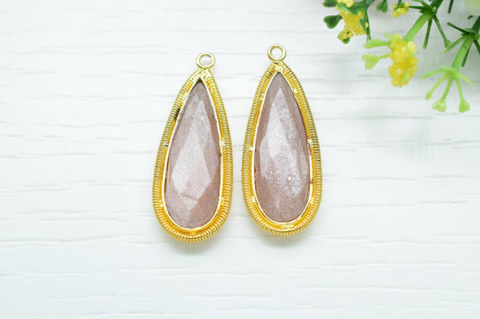 Peach Moonstone 10x30mm Charms,Gemstone Bezel connector,Component Pendant,Moonstone Jewelry,Designer Pendant/Handmade Charms,Bday Gift