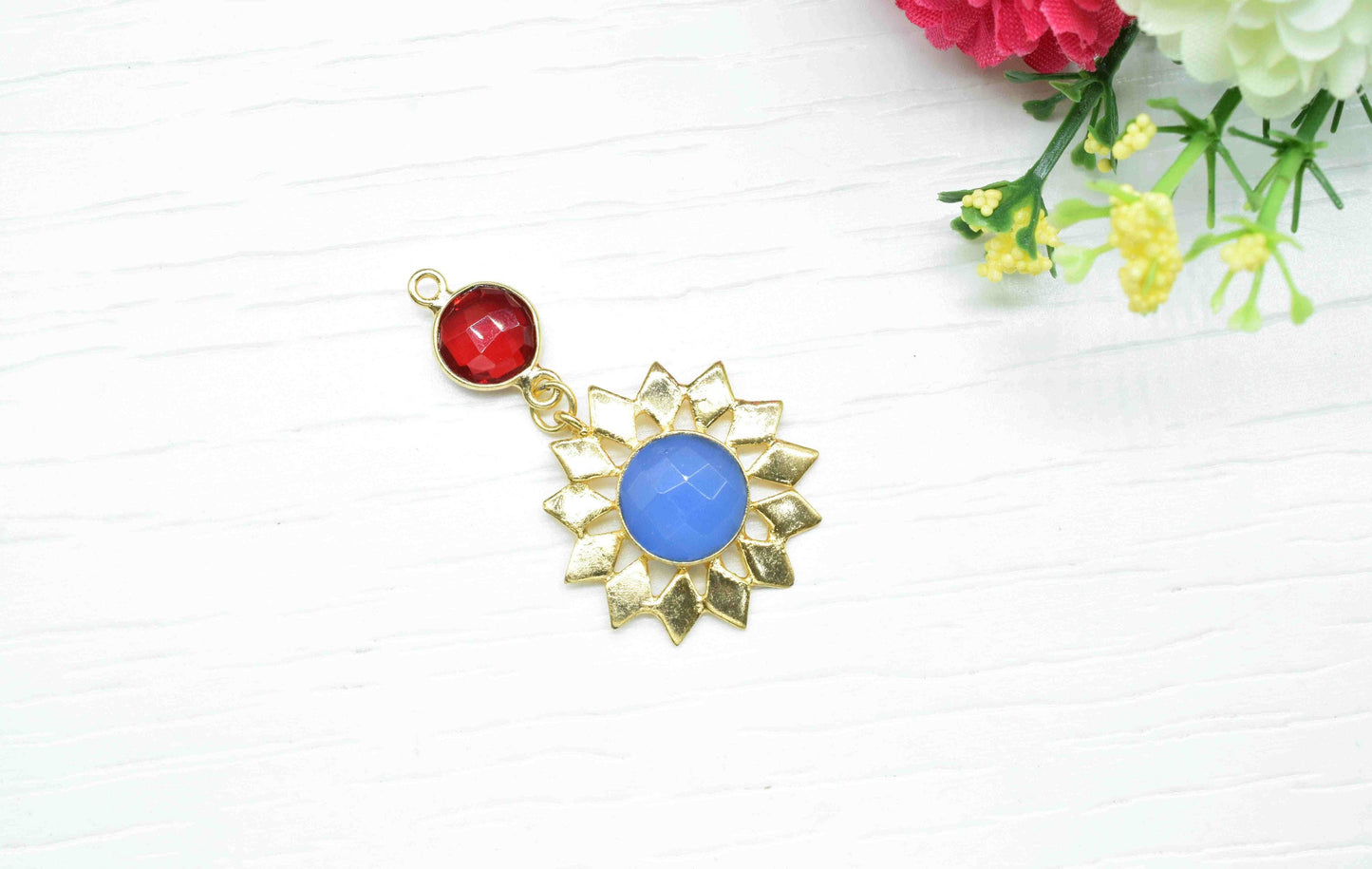 Garnet Pendant Charms , Blue Chalcedony Dangle Earring Component , Multi Gemstone Dangle Earring , Component Jewelry , B'day Gift