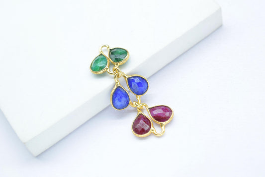 Multi Gemstone Pendant Charms/Gold Plated Pendant/Emerald Charms Pendant/Wedding Jewelry/Blue Sapphire Jewelry/Dangle Pendant/Handmade Item