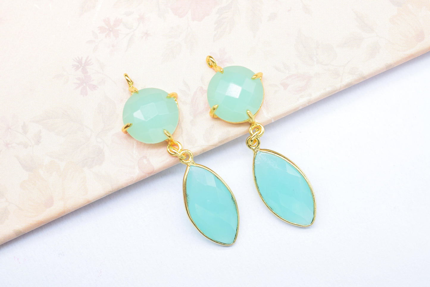 Aqua Chalcedony Prong Bezel Connector/Aqua Pendant/Prong Bezel Jewelry/Station Bezel Link Pendant/Handmade Jewelry/Connector/B'day Gift