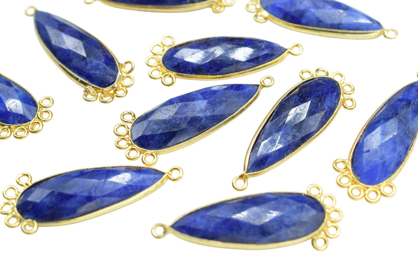 Blue Sapphire 10x30mm Teardrop Bezel Charm/Charms Connector/Handmade Jewellery Connectors/Gemstone Brass Component/Women Jewelry/Gift