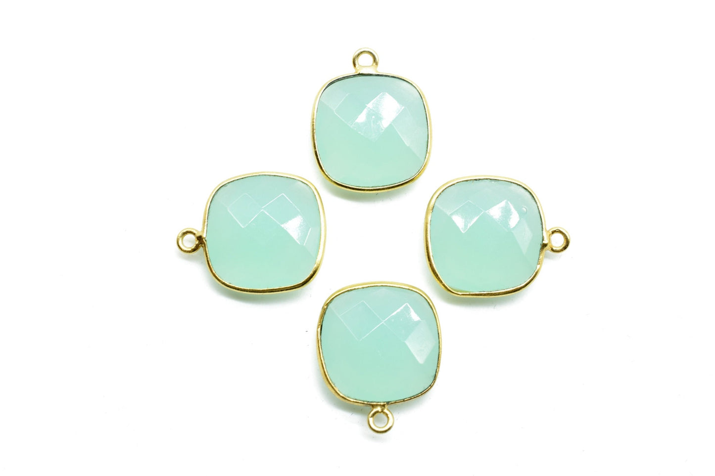 Aqua Chalcedony 14mm Cushion Bezel charm,Aqua Chalcedony Bezel Findings Cushion Charms,Cushion Shape Connectors,Single Bail Loop Gold Plated