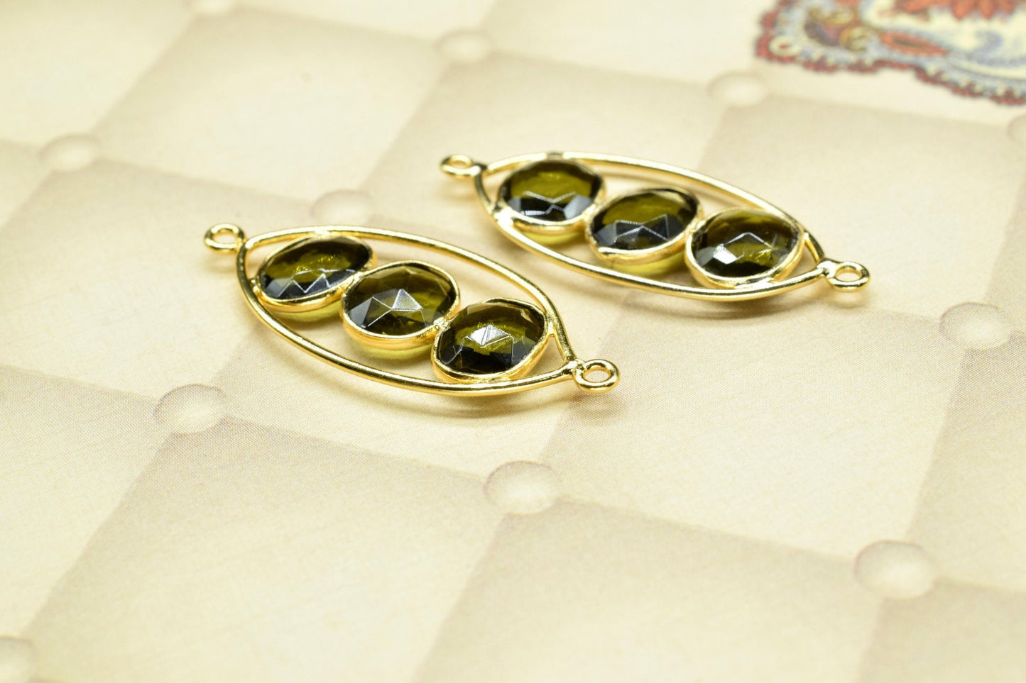 Green Tourmaline Quartz Earring Connector,Tourmaline Gemstone Component,Finding Necklace Connector,Green Tourmaline Dangle Earring Component