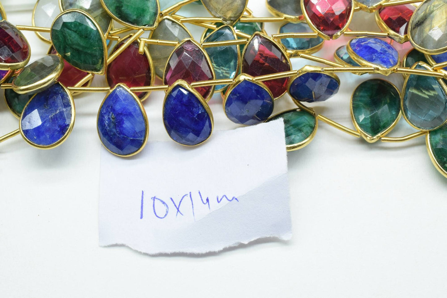 Emerald Faceted Pear Shape Gold Plated Bezel,10x14mm pear Charms For Making Jewelry Findings Supply,Emerald charms strands,Drill Bezel