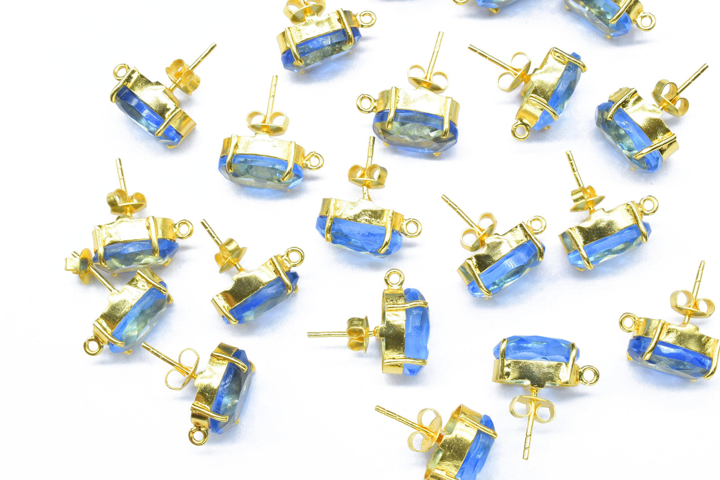 Neon Apatite Studs Earring,Gemstone Station Link,Craft Supplies,Handmade Beads Jewelry,Tanzanite Components Earring,Prong Bezel Earring,Gift