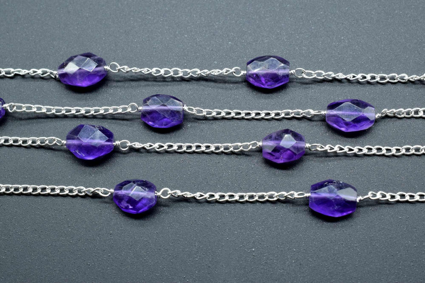 Amethyst Briolette Rosary Chain,Amethyst wire wrapped Beads Chain,Rosary Link Chain, Rosary Chain Supplies,Amethyst Beaded Rosary Chain,