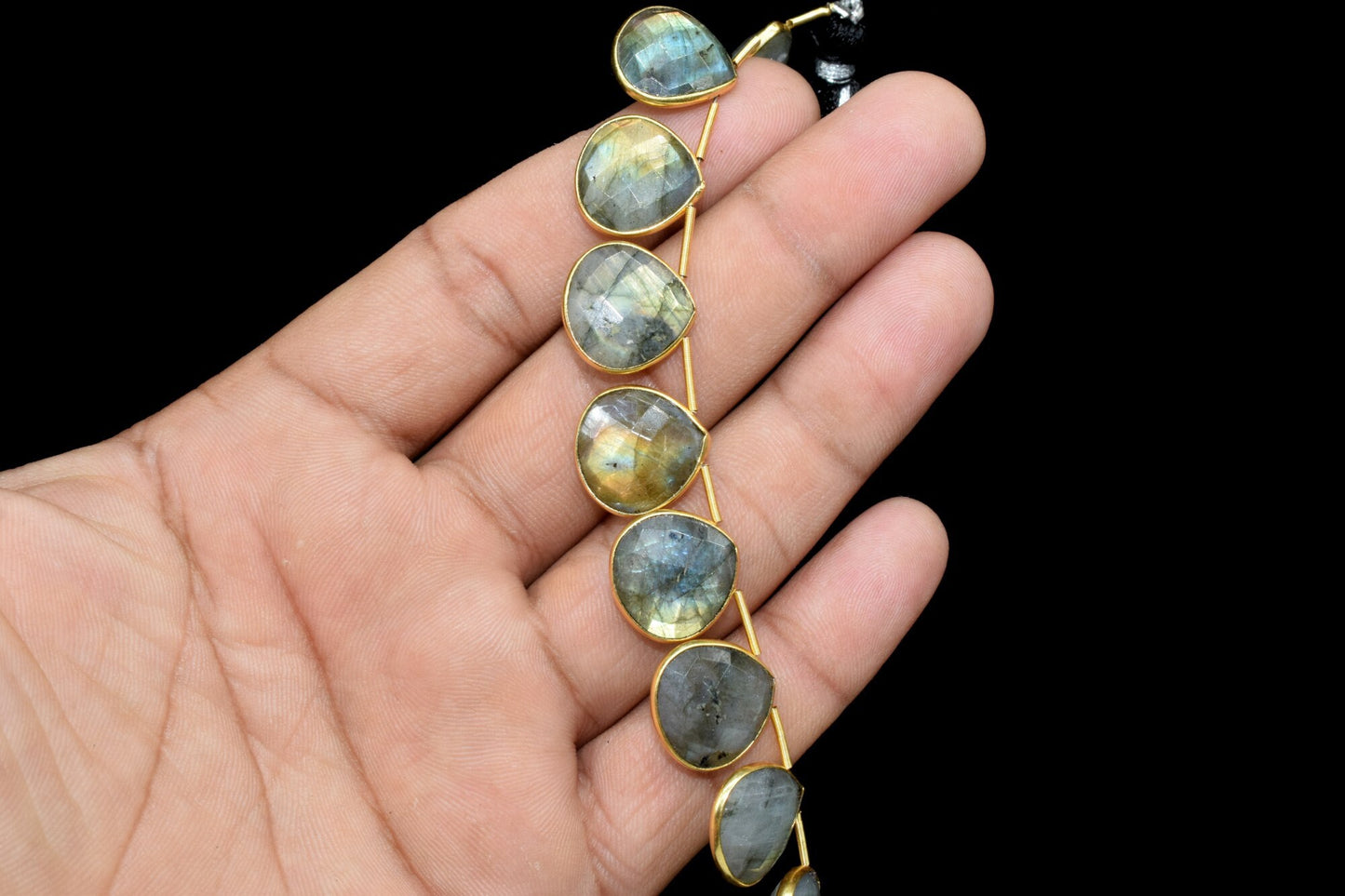 Blue Flash Labradorite 14mm Heart shape 11 Pieces strand,Natural Gemstone Bezel Charm Links Connector Pendant,Single Bail Connectors jewelry