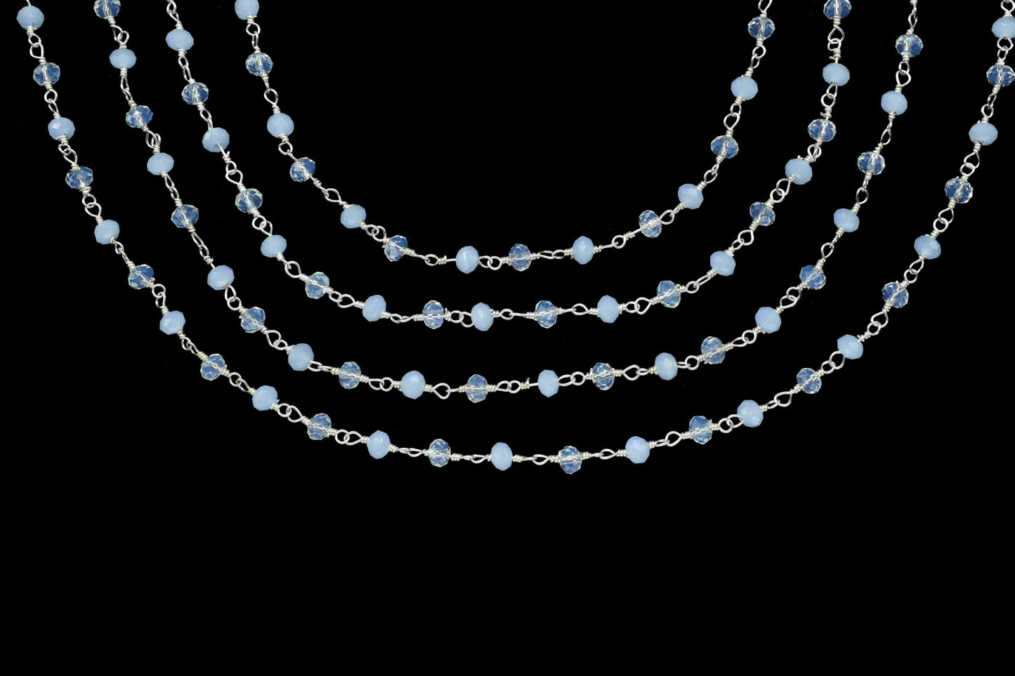 Blue chalcedony 3mm Beaded Chain,Faceted Rosary Style Beaded Chain,Wire Wrapped Rosary Chain,Blue Quartz stone links,Handmade Jewelry Making
