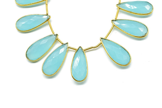 Aqua Chalcedony 8x20mm Pear shape charms ,Bezel connectors,Aqua Chalcedony Bezel charms,Gemstone Bezel charm,Chalcedony Teardrop Bezel charm