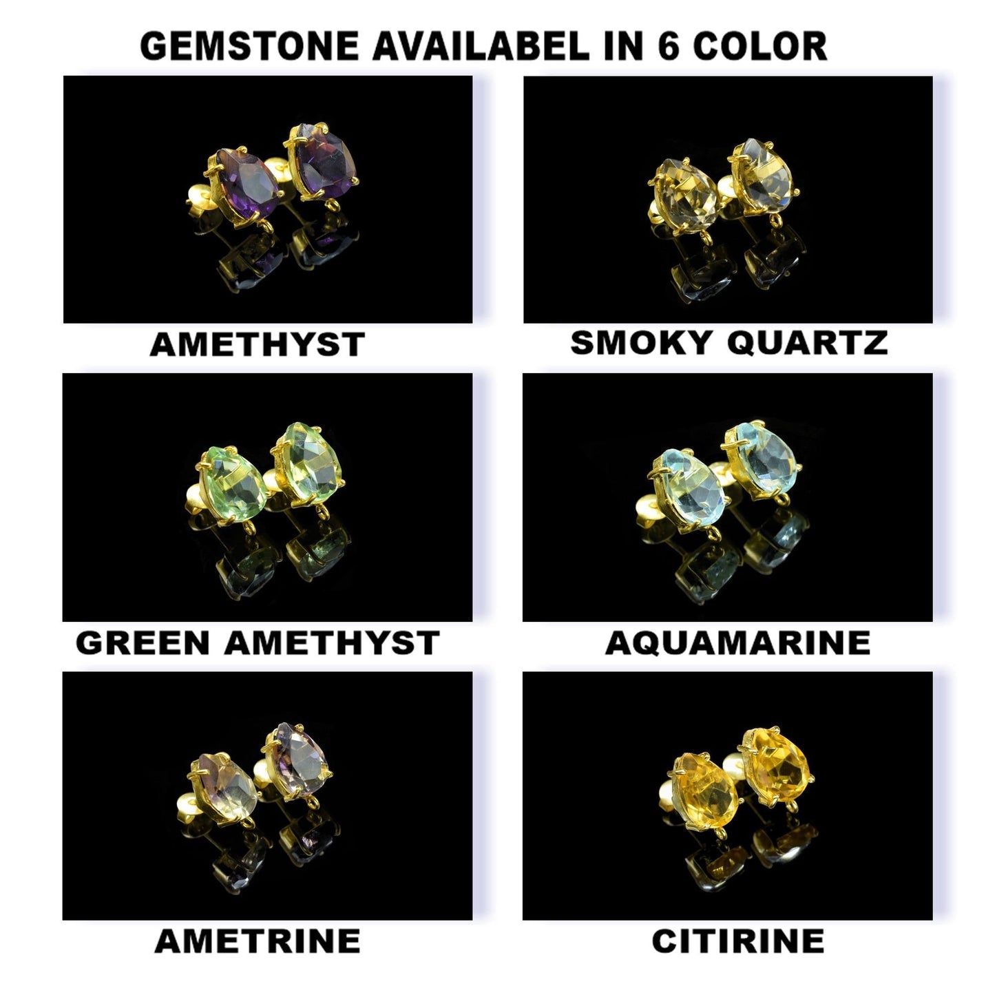 Amethyst Components Earring,Prong Bezel Earring,Gemstone Station Link,Citirine Studs Earring,Craft Supplies,Handmade Beads Jewelry,Gift