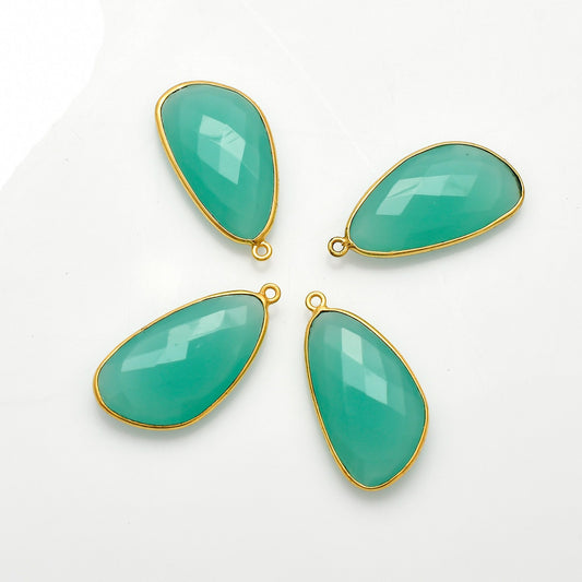 Aqua chalcedony 15x26mm Bezel Charm Pendant,irregular Shape Gold Plated bezel,chalcedony Bezel Charm,jewelry making charm,Gemstone connector