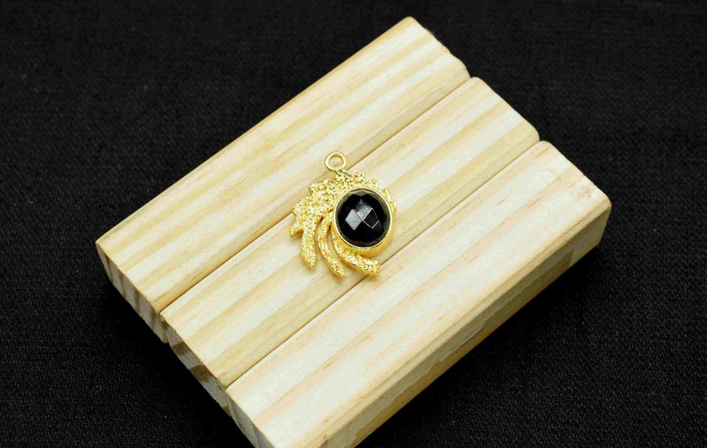 Black Onyx  Pendant ,  Gemstone Handmade Pendant , Bulk Gemstone Pendant , Gold Plated Connectors ,Single Bail Gemstone Connector Charm