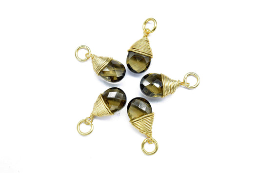 Smoky Quartz Faceted Connector,Loop Connector,Pear Pendant Jewelry,Gemstone Wire Wrapped Pendant,Wire Wrapped Necklace,Smoky Quartz Jewelry,