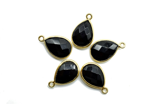 Black Onyx 10x14mm Pear shape charm,Checker Board cut Black Onyx Pendant,Black Onyx charms,Black Onyx Briolette,Black Onyx single bail charm