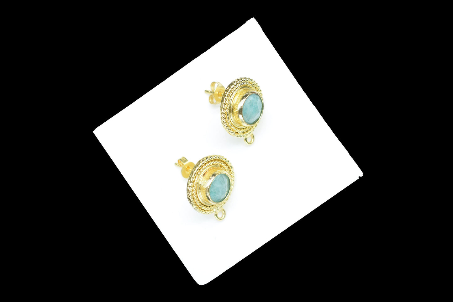 Amazonite Gemstone Earring/Amazonite Round Earring/Designer Bezel Earring/Gold Plated Jewelry/Handmade Jewelry/Earring Connector/Gift