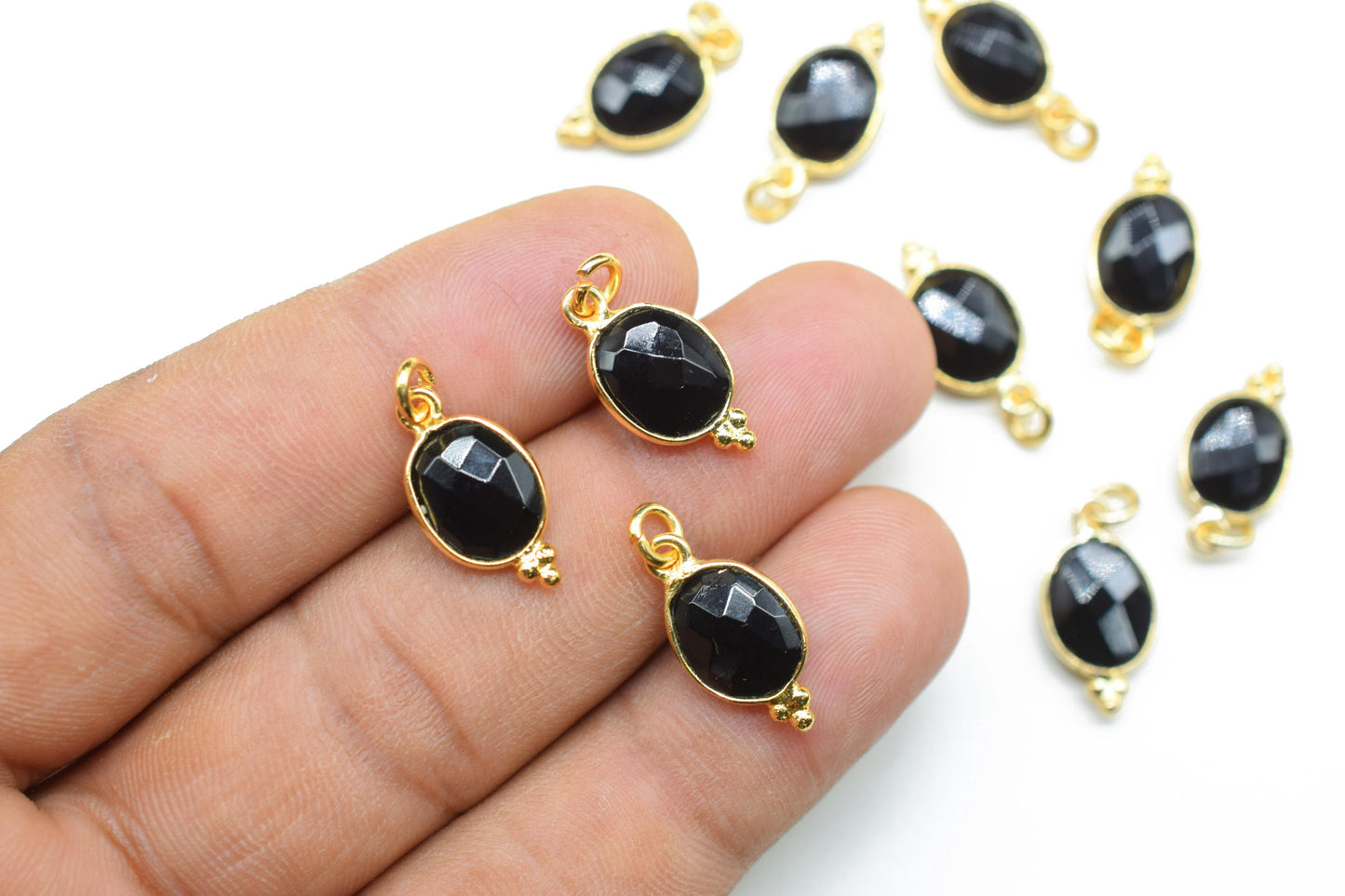 Black Onyx 8x10mm oval Shape Pendant Jewelry/Black Onyx Gold Plated Single Bail Connector jewelry/Black Onyx Gemstone Teardrop Charms,Gift