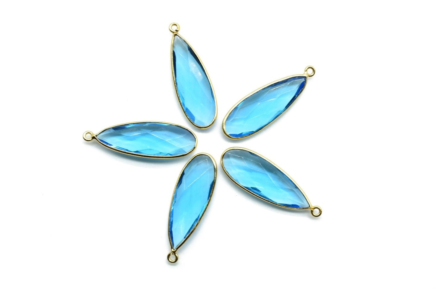London Blue topaz 10x30mm Teardrop Charm,Blue topaz Gemstone Connectors,Gold Plated connectors,Single Bail Connector,Teardrop Shape Pendant