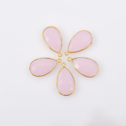 Pink Chalcedony 12x20mm Bezel charm,Pink Chalcedony Teardrop Gold Plated bezel,Gold Vermeil Bezel,jewelry making charm,Gold-Filled bezel