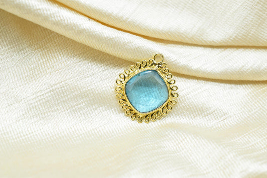 Sky Topaz 14mm Cushion Bezel Charms,Gemstone Single Bail,Component charm,Handmade Jewellery Connectors,Boho Pendant Charm,Bday Gift