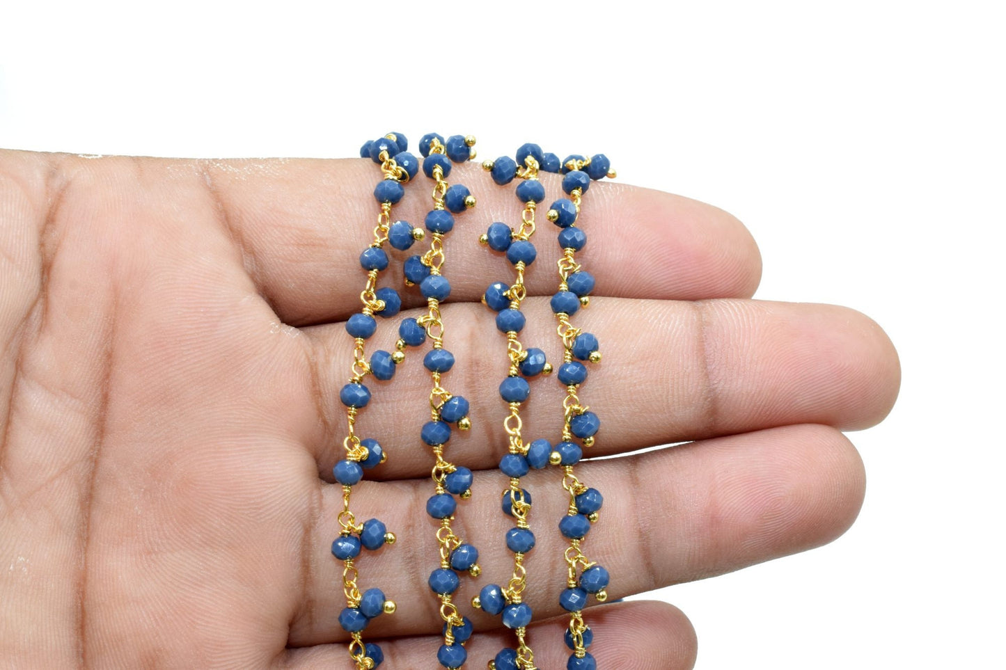 Blue sapphire Cluster Beaded Chain, Gold Plated wire wrapped Rosary Chain,Dangling Faceted Wire Wrapped Beaded Chain,Soldby Foot Wholesale