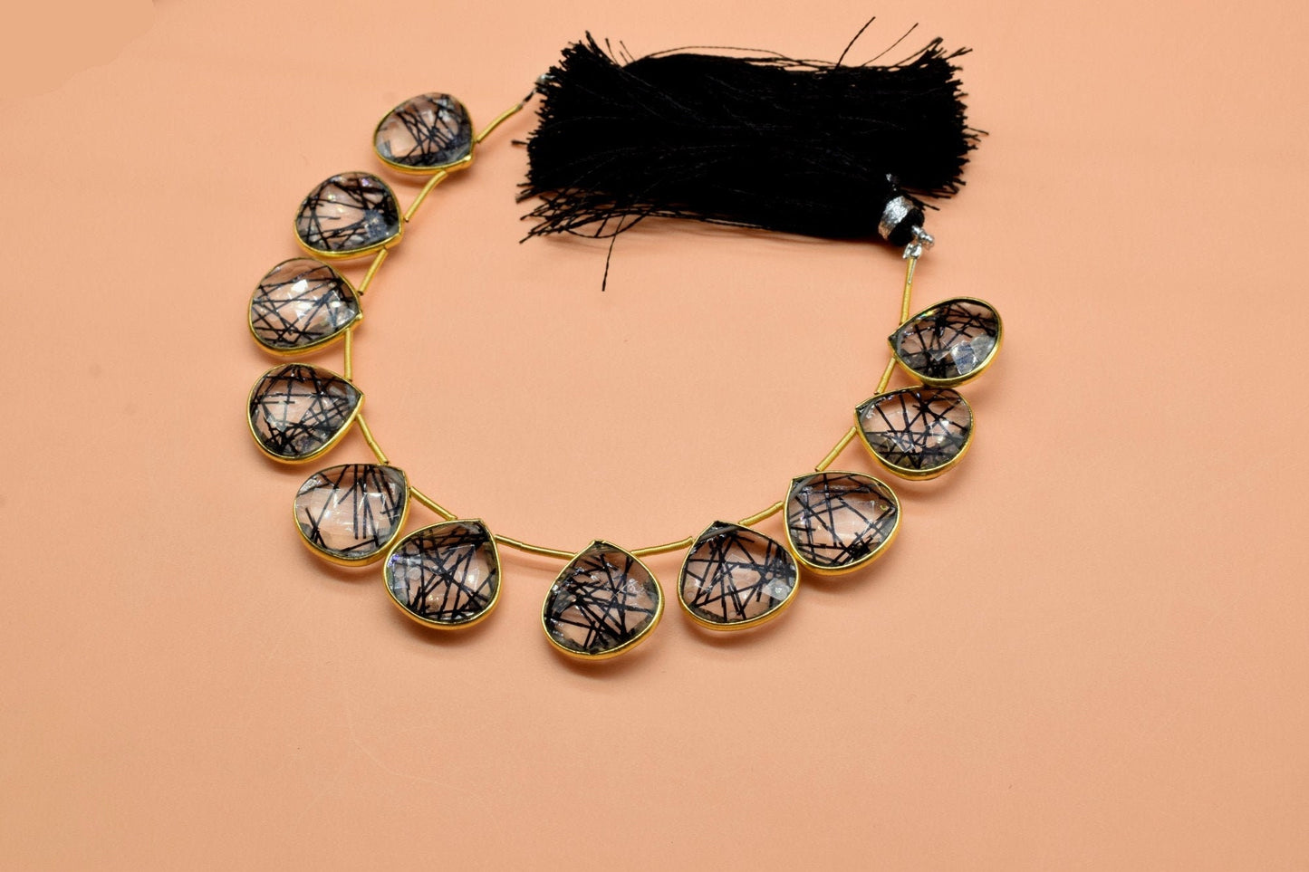 Black Rutile 14mm Heart shape 11 Pieces strand,Black Rutile Gemstone Bezel Charm Links Connector Pendant,Single Bail Connectors jewelry