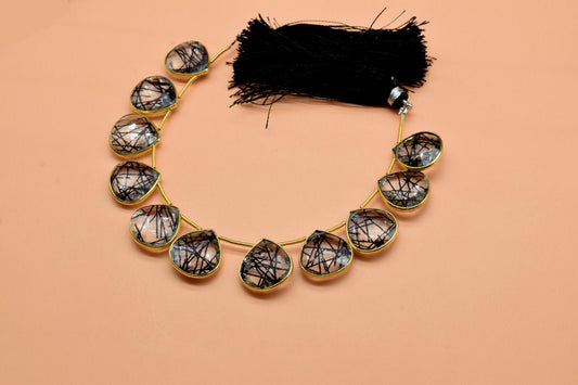 Black Rutile 14mm Heart shape 11 Pieces strand,Black Rutile Gemstone Bezel Charm Links Connector Pendant,Single Bail Connectors jewelry