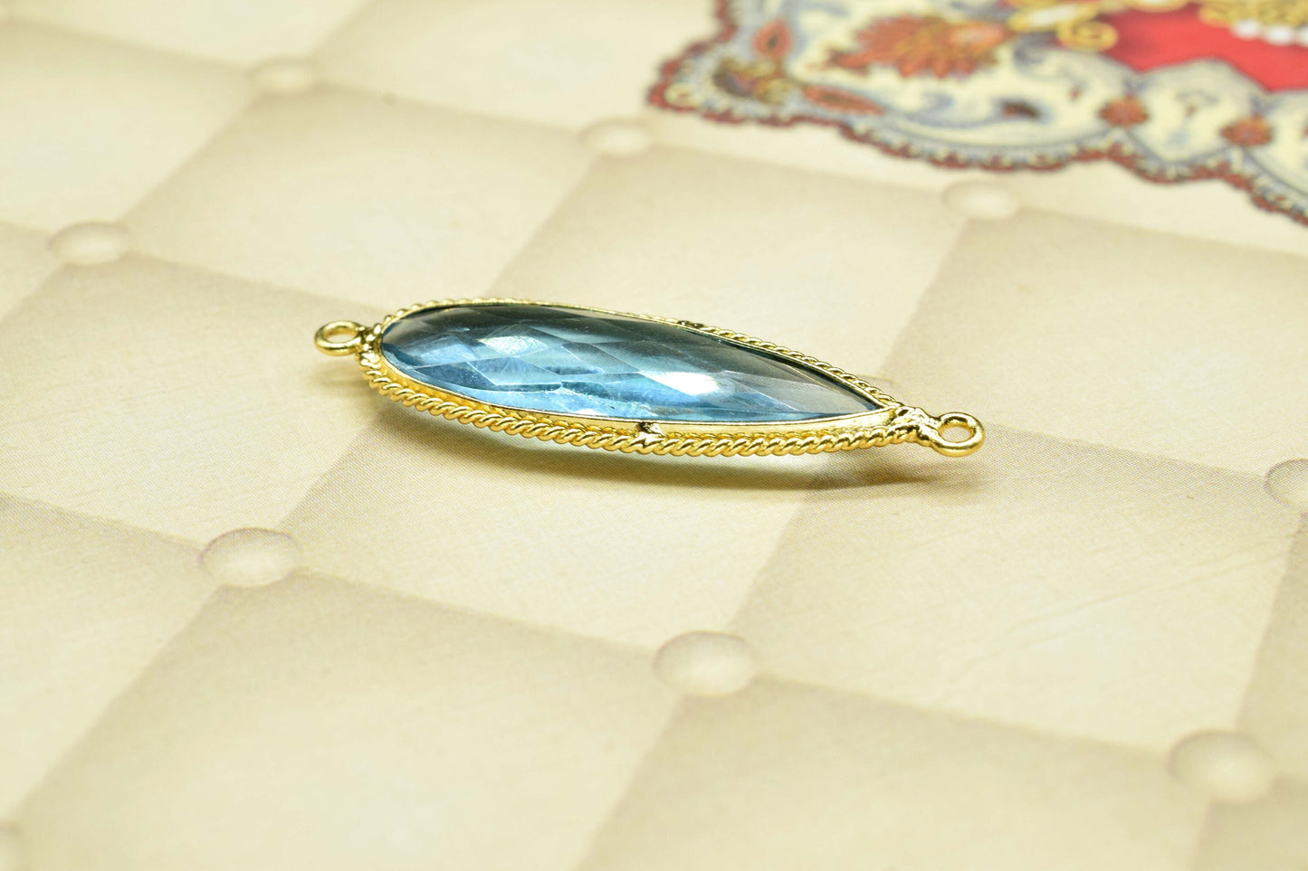 Sky Topaz Faceted Gemstone 10x30mm Pear Shape Bezel,Gemstone Faceted Bezels Jewelry,Sky Topaz charms,Topaz Gold Plating Double Bail Pendant