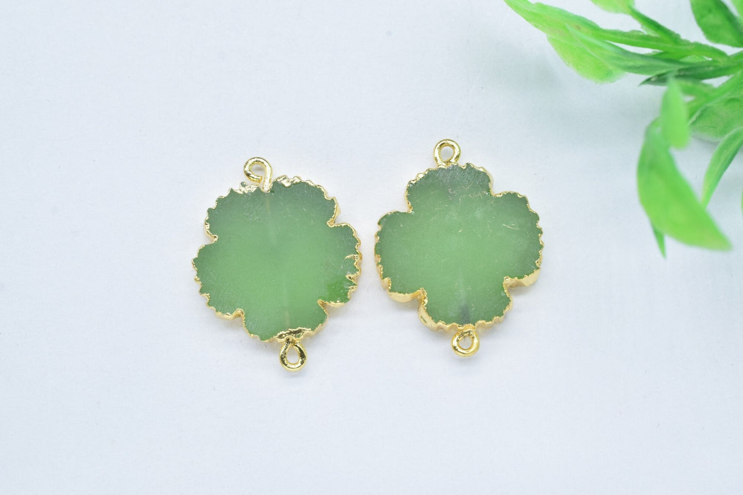 Prehnite Clover Shape Pendants,Handmade bracelet charm Pendants,Necklace Connectors,Gemstone Electroplated Charm,Double Bail Connectors,Gift