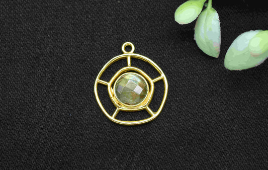 Labradorite Gemstone Component, Single Bail Charm , Labradorite Connector Pendant , Gold Plated Connectors , Earring Component , B'day Gift
