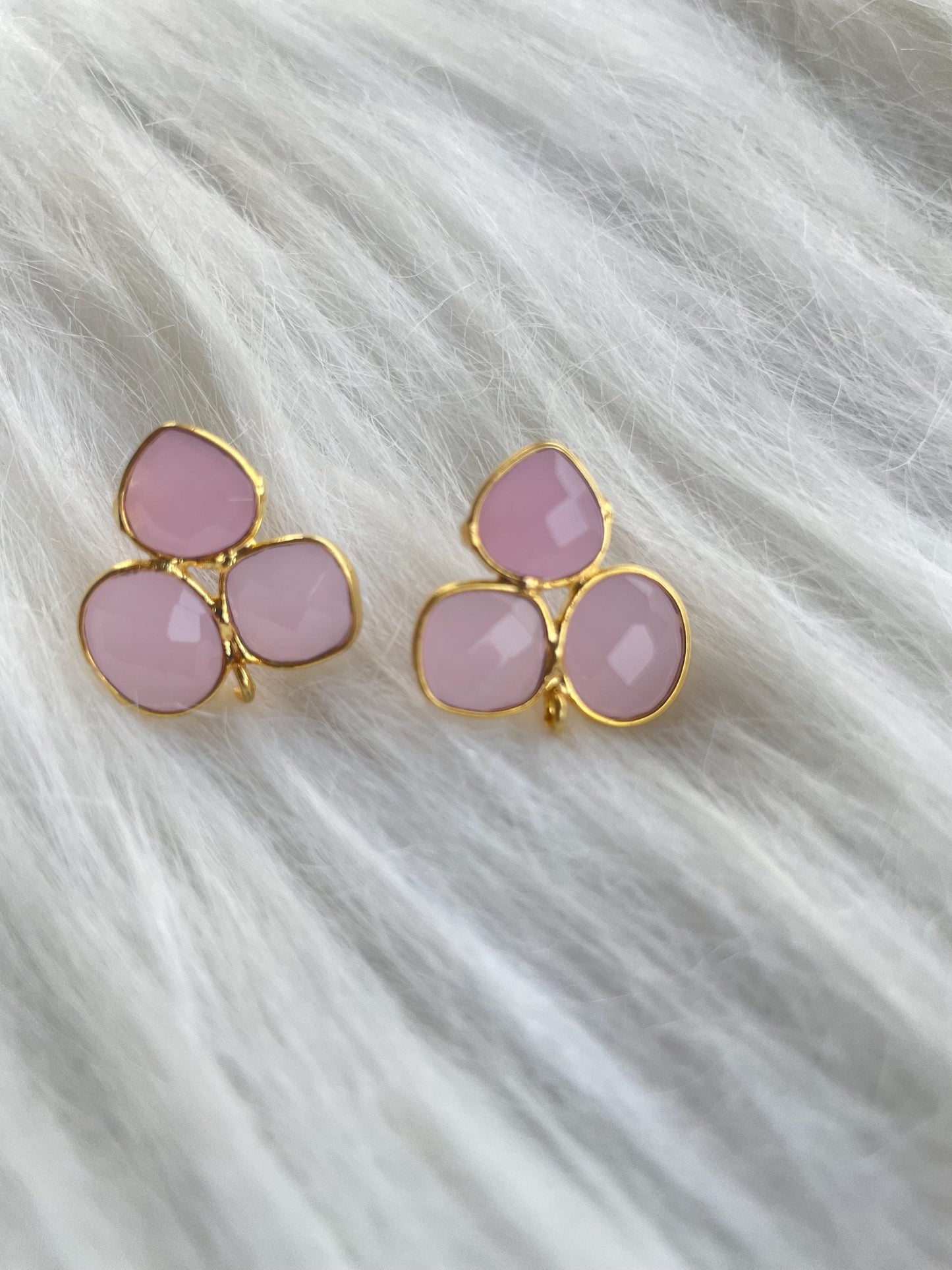 Rose Quartz Studs Earring/Gold Plated Earring/Handmade Earring/Bezel Set Earring/multi shape Earring/Women Jewelry/Connector Earring/Gift