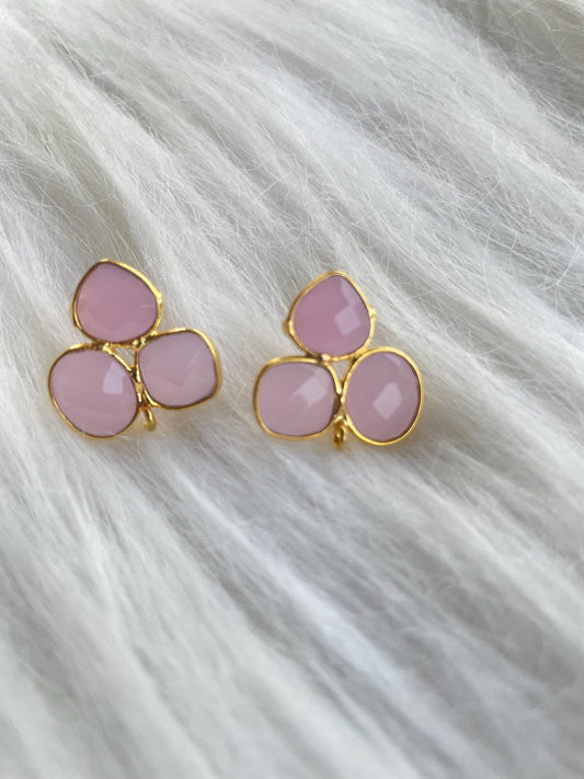 Rose Quartz Studs Earring/Gold Plated Earring/Handmade Earring/Bezel Set Earring/multi shape Earring/Women Jewelry/Connector Earring/Gift