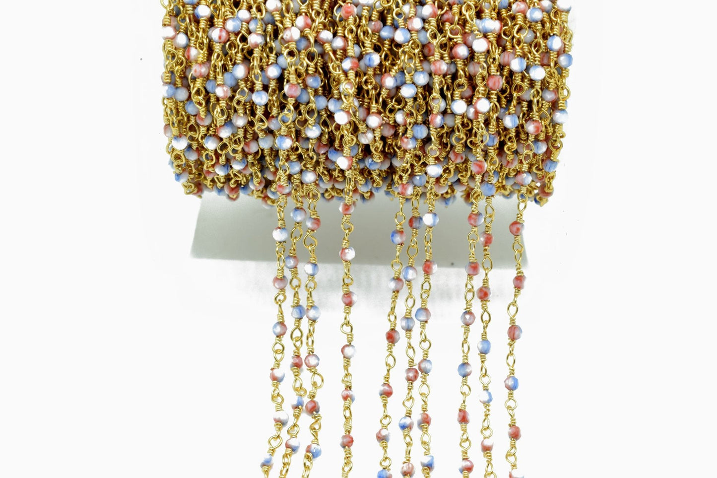 Blue Opal Rosary chain,Blue Opal beaded chain,Gemstone beaded chain,2mm beaded chain,Gold plated beaded chain,Opal rosary, beaded chain roll