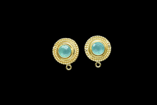 Aqua Chalcedony Gemstone Earring/Chalcedony Round Earring/Designer Bezel Earring/Gold Plated Jewelry/Handmade Jewelry/Earring Connector/Gift