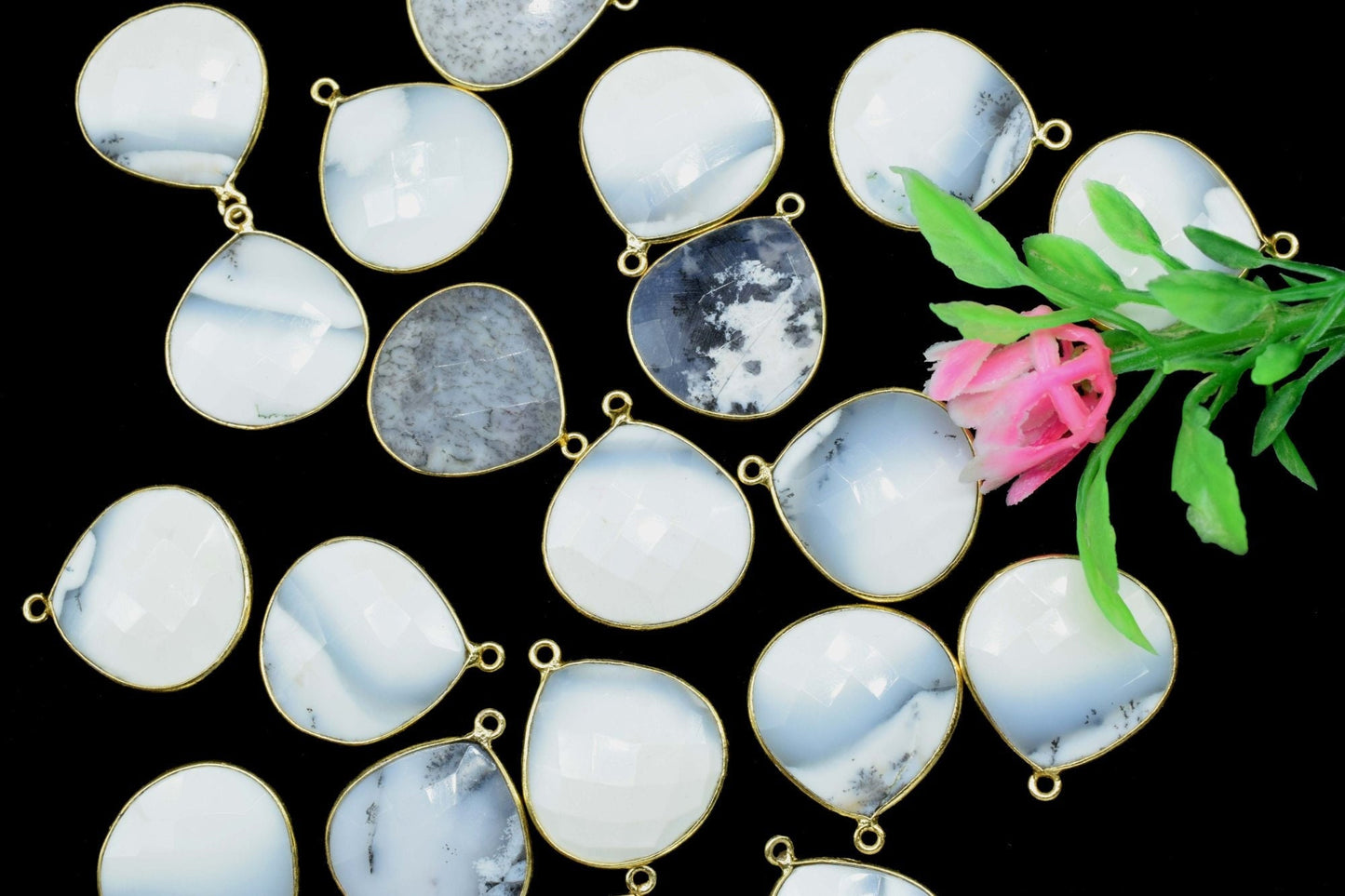 Dendrite Opal 20mm Heart Shape Charm,Bezel Heart Shape Connector,Single Flat Bail links, charms,Dendrite Opal Faceted Heart Shape Connector