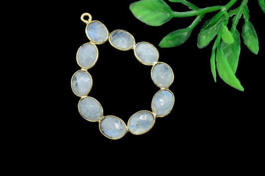 Moonstone loop connector,Natural Rainbow Moonstone,Bezel pendant ,floral gold Plated Single Point Bail,gemstone pendant,gold plated pendant,