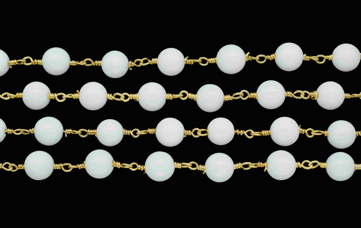 White jade Beaded Rosary Chain Jewelry,White jade Wire Wrapped Gold Plating Beads Chain,White jade Smooth Gemstone 6mm Smooth Bead Chain