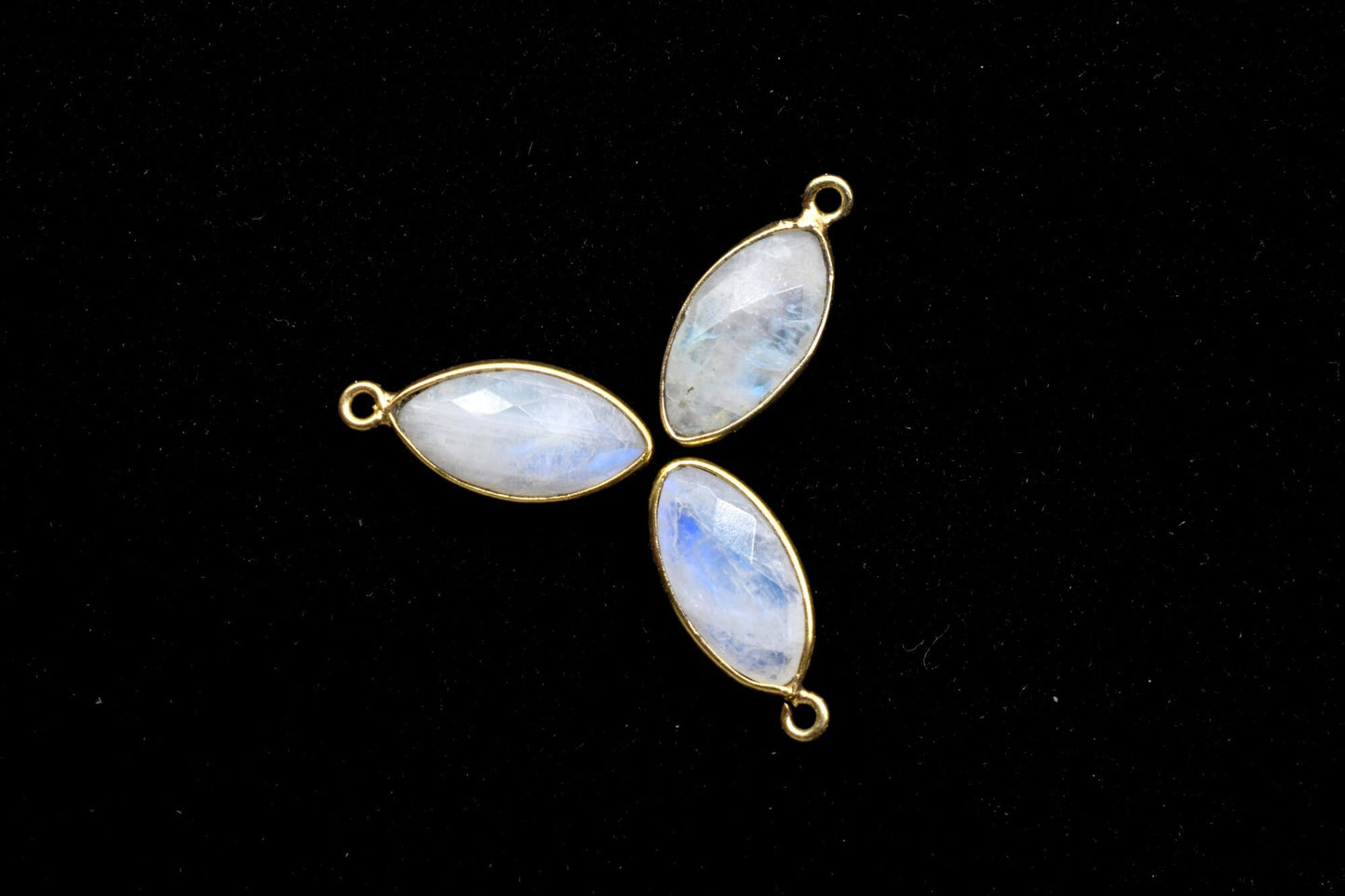 Moonstone 8x16mm marquise shape Single bail charms,Moonstone marquise Connector Pendants, White Rainbow Bezel Link Single Bail Connectors
