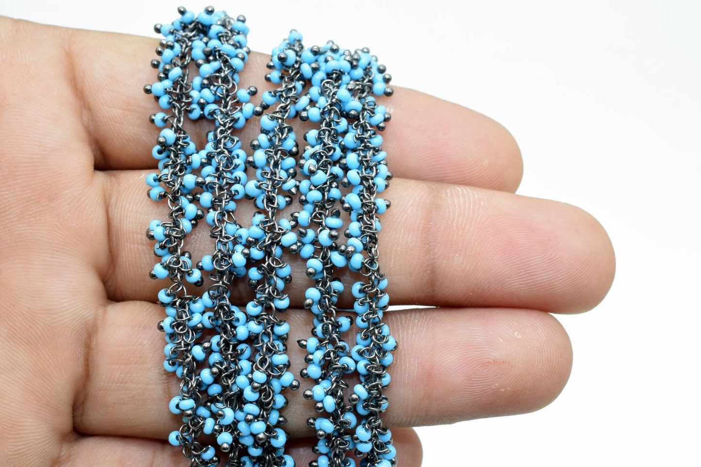 Turquoise wire 2mm cluster chain,Dangling Cluster Chain, Beaded Chain with Gold Plated Wire,Brass cluster beaded chain,Gold vermeil chain