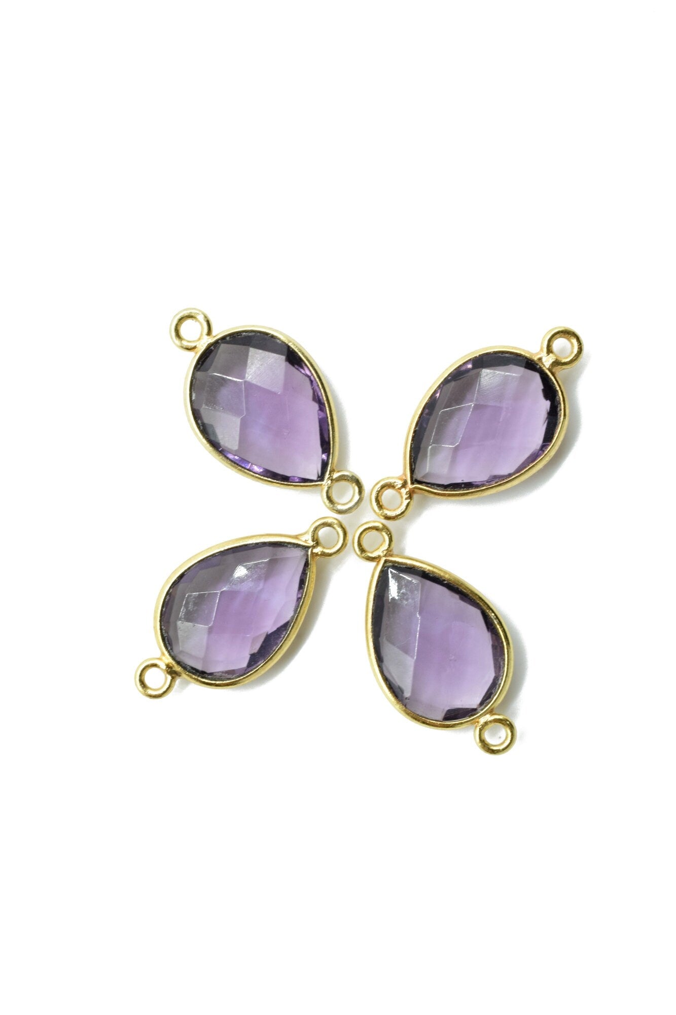 Amethyst 10x14mm Pear shape double bail connectors,Amethyst  Pear pendant,Amethyst Gold Plated bezel,jewelry making charms craft,Amethyst