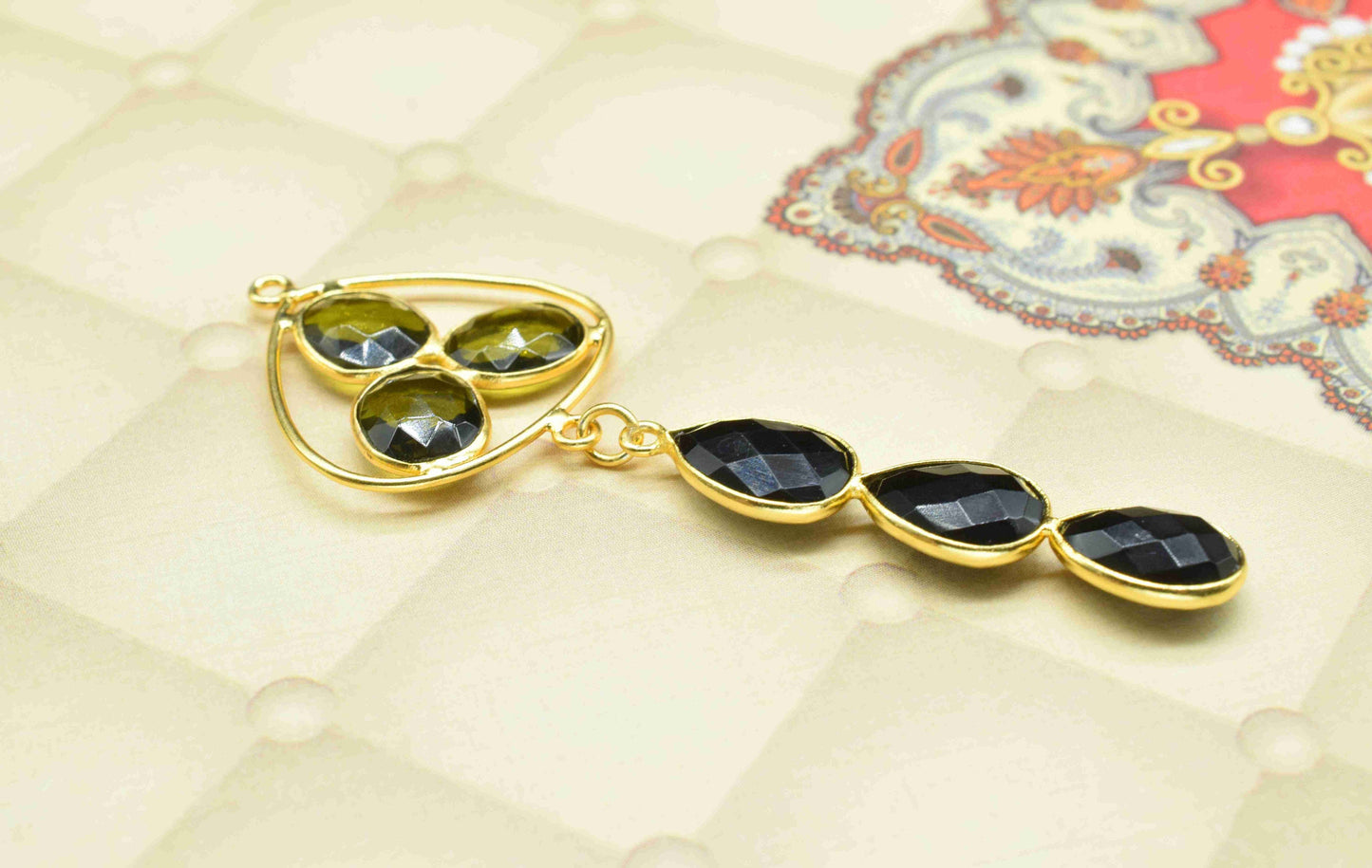 Green Tourmaline  + Black Onyx Component Pendants ,Multi Stone Dangle Earrings ,Earring Component Jewelry ,Dangle pendant Charms,B'day Gift