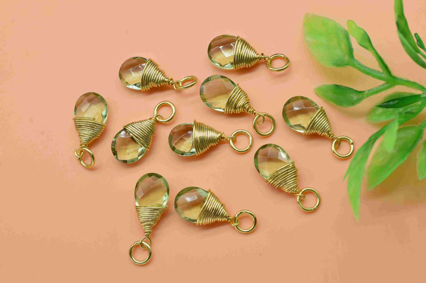 Gemstone Wire Wrapped Pendant, 7x10mm Green Amethyst Teardrop Faceted Connector, Jewelry, Birthstone,Jewelry Making Supply,Connector