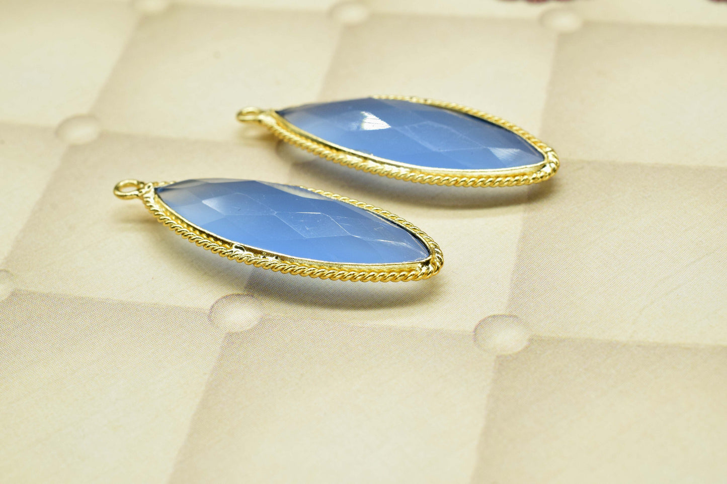 Blue Chalcedony Faceted 10x30mm Marquise Shape Connector,Blue chalcedony Single bail component,Blue Chalcedony Gold Plated Bezel Connector