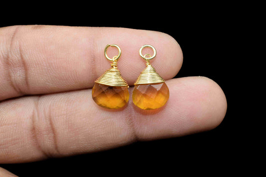 Citrine 10mm Heart Shape Connectors,Citrine Pendant,Citrine Gold Plated Bezel,Charms Jewelry Making,Wire Wrapped Charms Finding Jewelry Item