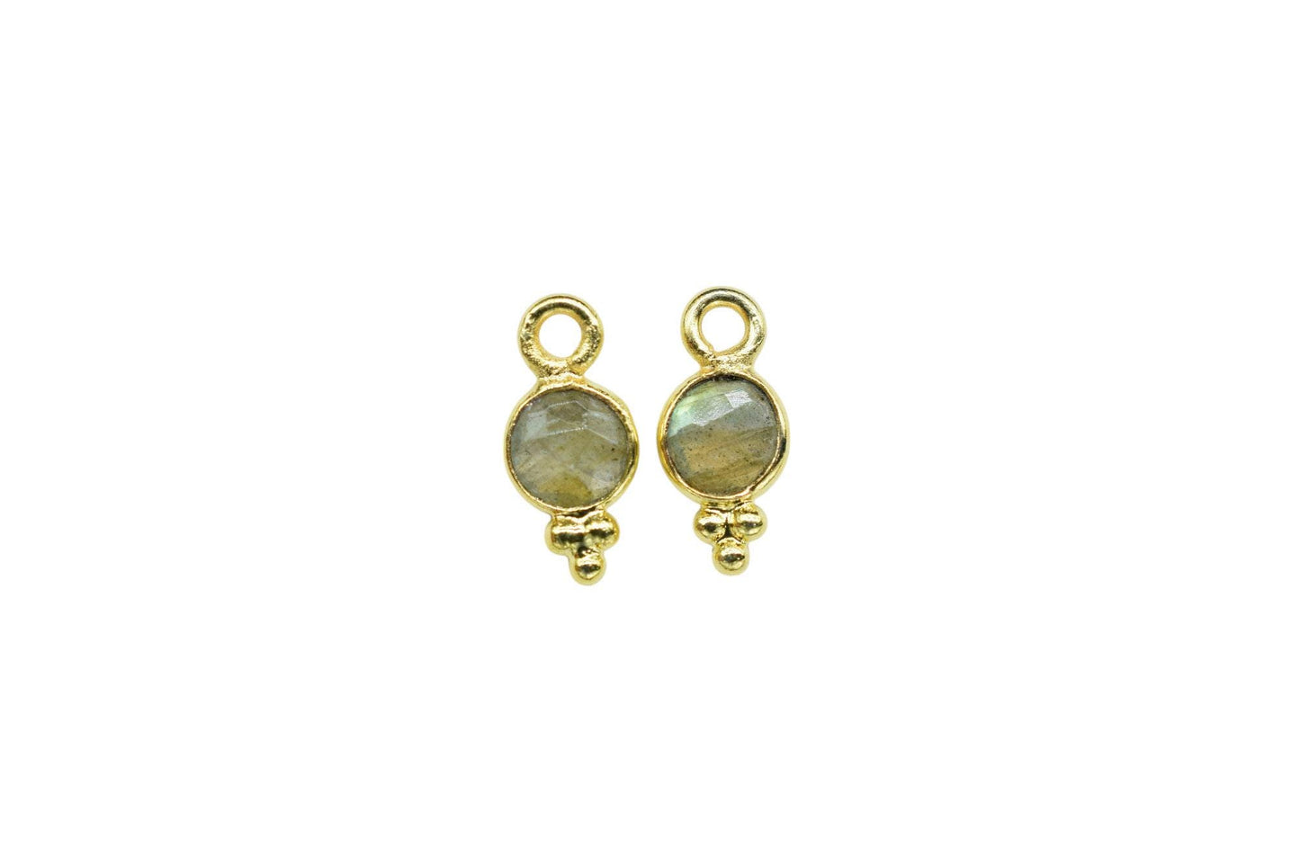 Labradorite Charms Connector/Handmade Jewelry/Gold Plated Connector/Tiny Pendant/Labradorite Pendant/Round Shape Connector/Gemstone Charms
