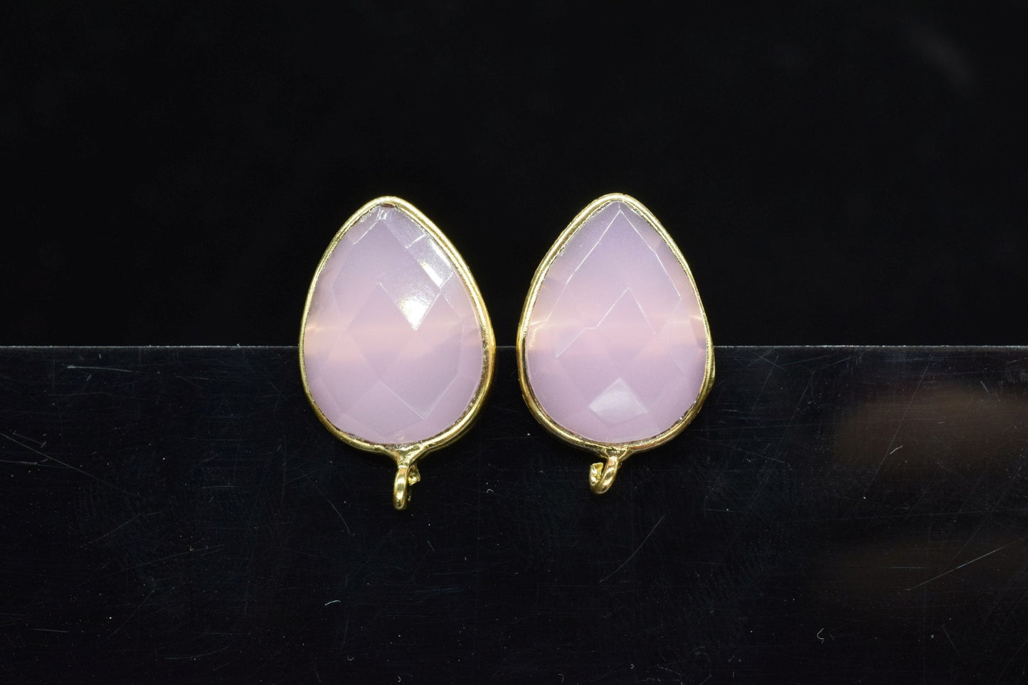 Pink Chalcedony Earring Connector,Jewelry Making,Ear Post Studs Connector,Single Bail Earrings Connector,Finding Earring Connector,Gift