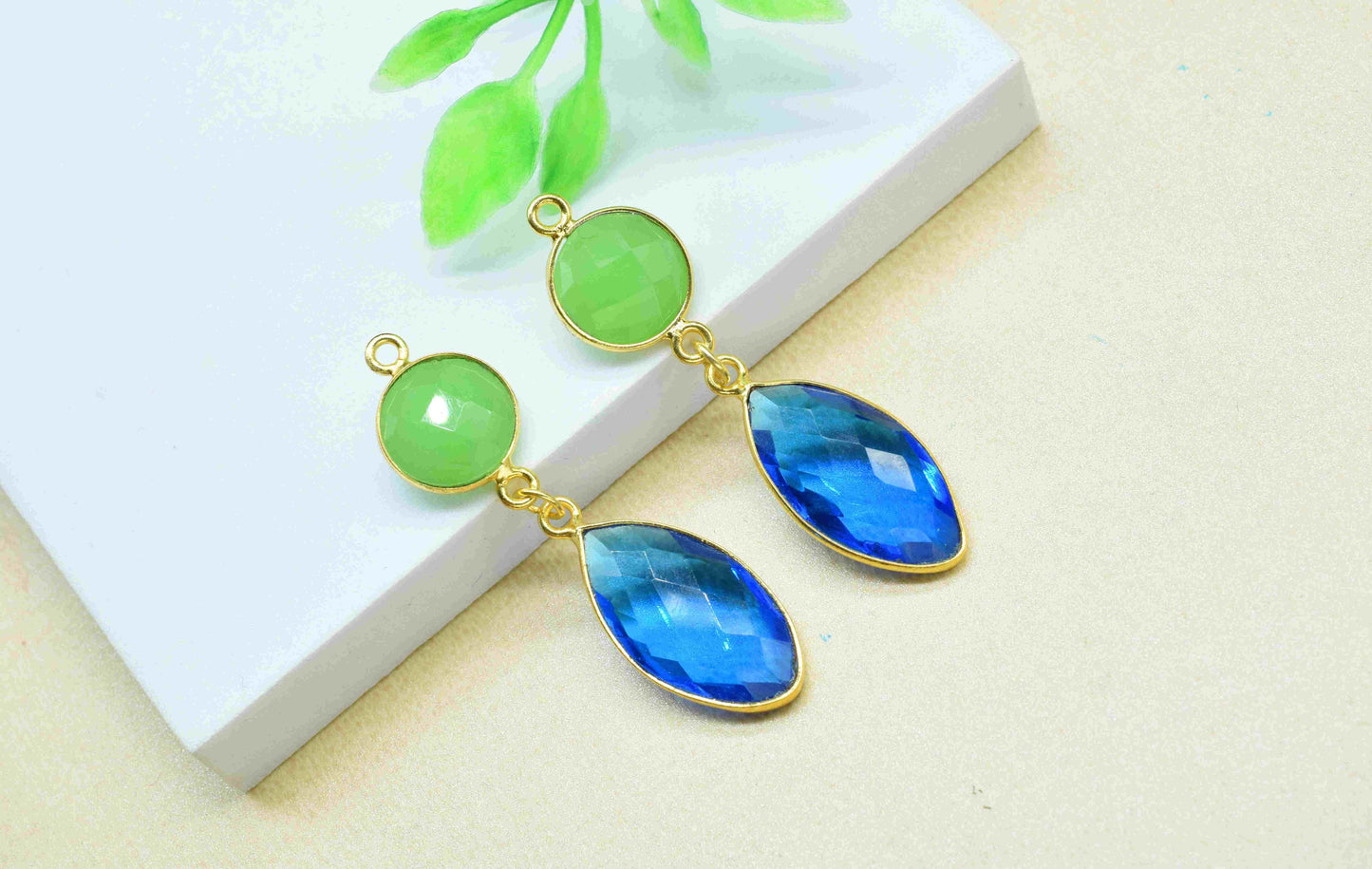 Blue Topaz Dangle pendant Charm,Handmade jewelry,Chrysoprase Connector,Component pendant,Station Bezel Link,Multi Gemstone Dangle Earring