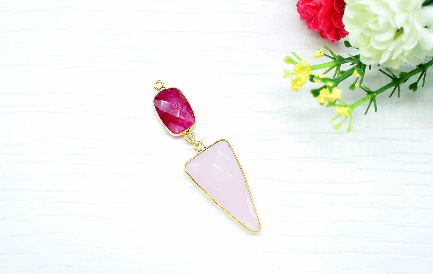 Rose Quartz Pendant Charms , Ruby Dangle Earring Component , Multi Gemstone Dangle Earring , Component Jewelry , B'day Gift